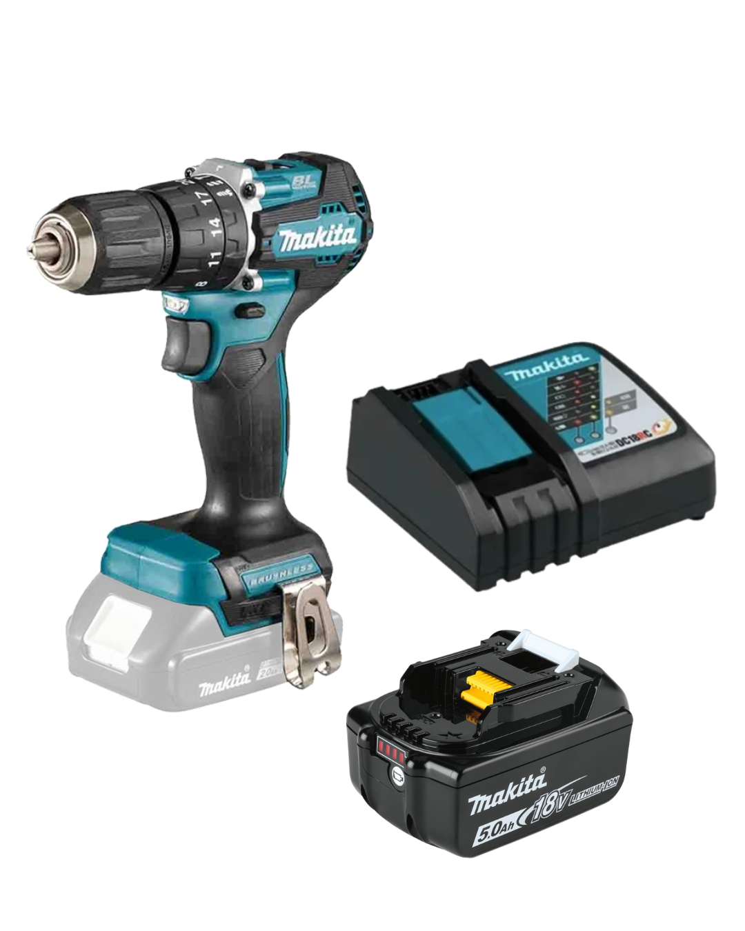 Combo taladro percutor 18V Brusless + Batería 5.0A + Cargador