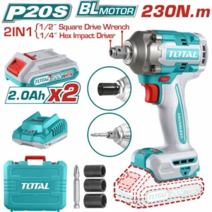 Atornillador y Pistola de Impacto 20v + 2 Baterías + Cargador + Copas + Punta Destornillador Total
