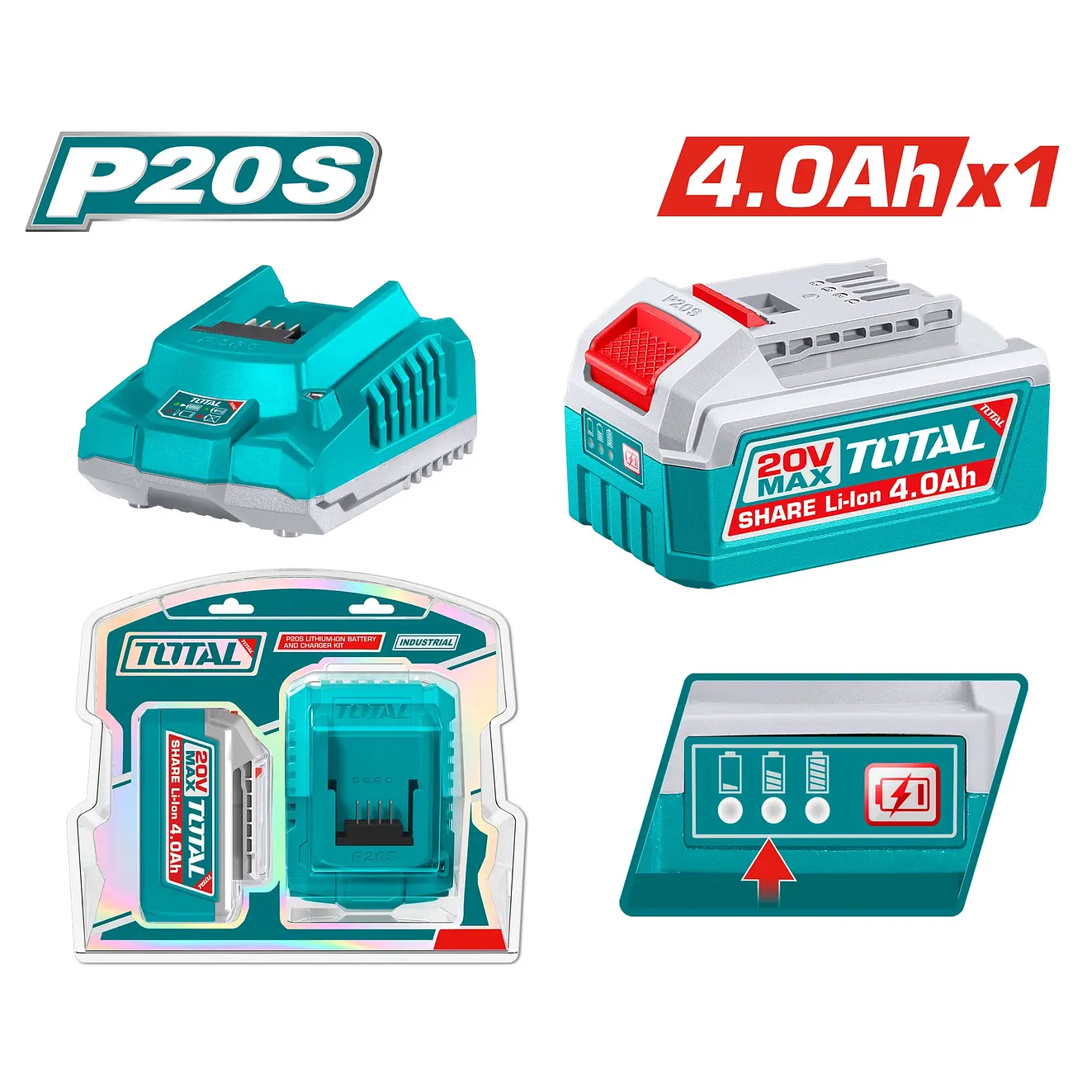 Kit de 1 Batería 4.0AH + Cargador 20V SuperTotal