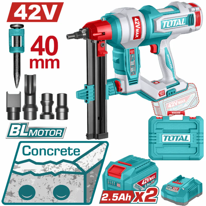Kit Clavadora de Concreto Inalámbrica 40mm 42v Total