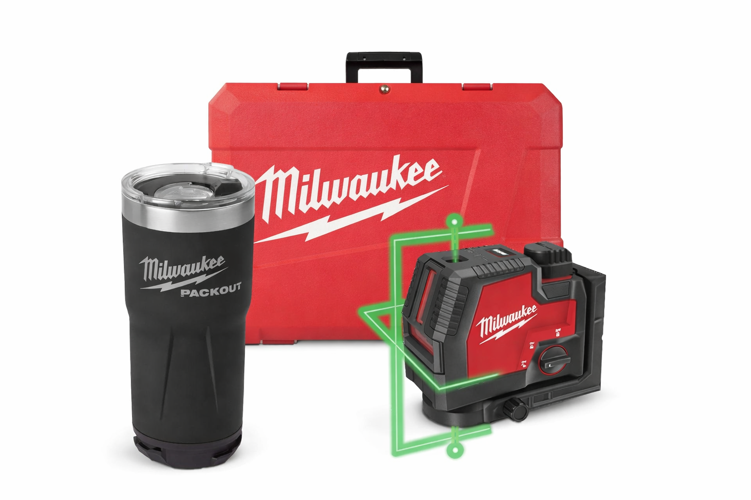 Combo Nivel Láser Línea Verde + Vaso PackOut Milwaukee