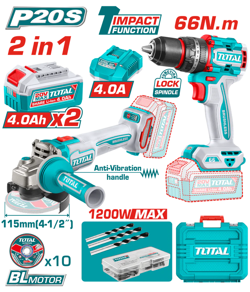 Combo Inalámbrico 20V Pulidora + Taladro Percutor Total