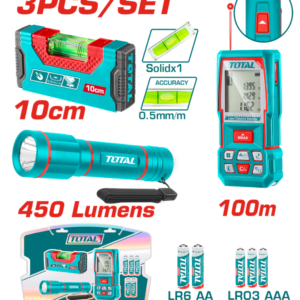Medidor de distancia laser 100MTS + nivel 10cm imantado + linterna 450 lumenes super Total