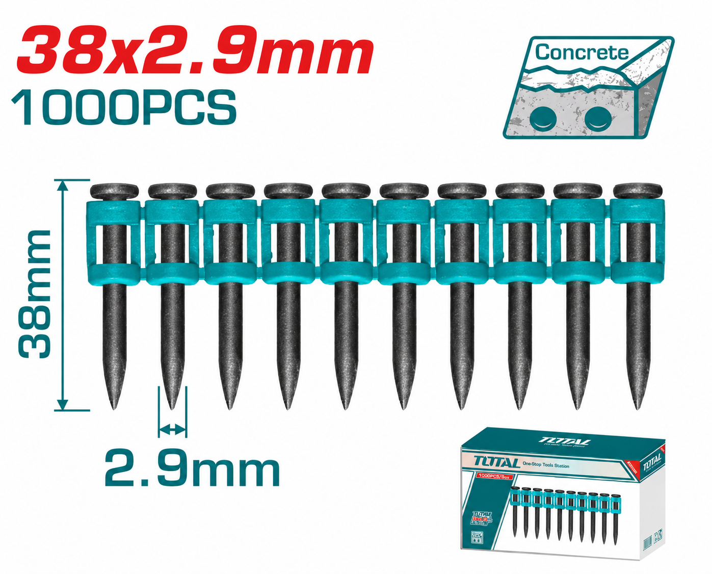 Clavo canana 38x 2,9 mm para concreto Total
