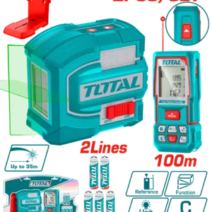 Kit nivel laser 0-35M luz verde 2 lineas + medidor de distancia 100M Total