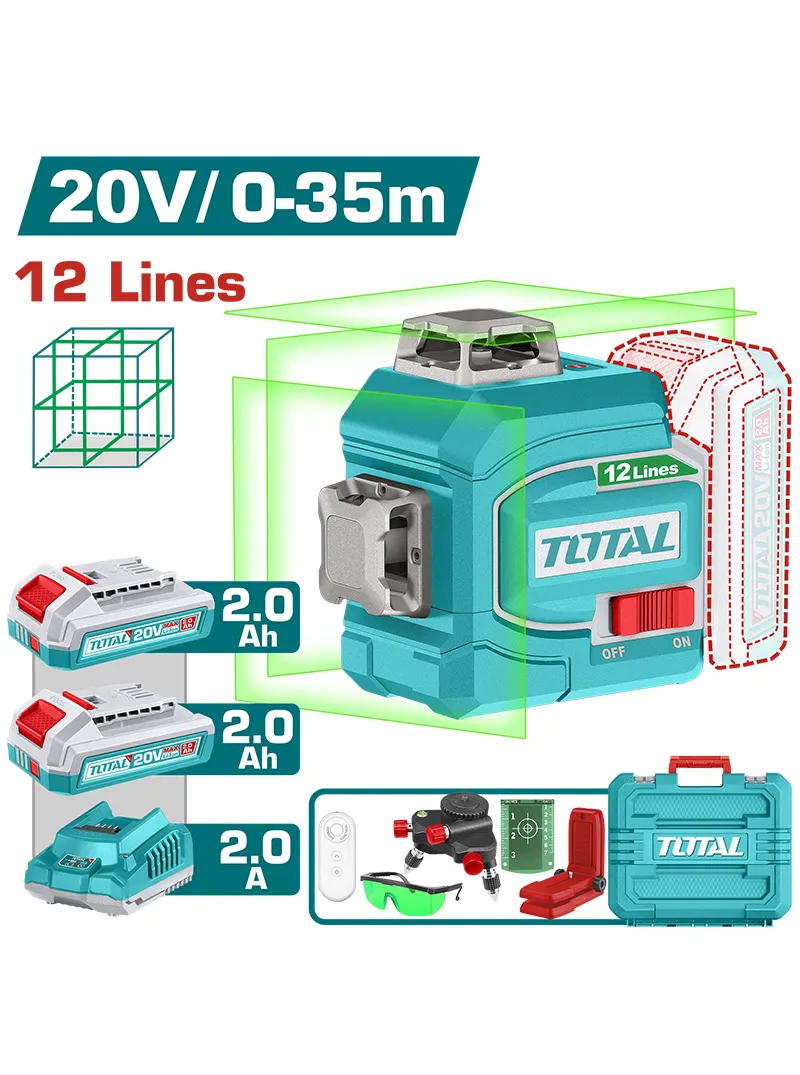Kit nivel láser 20V + 2 Baterías 2AH + cargador Total