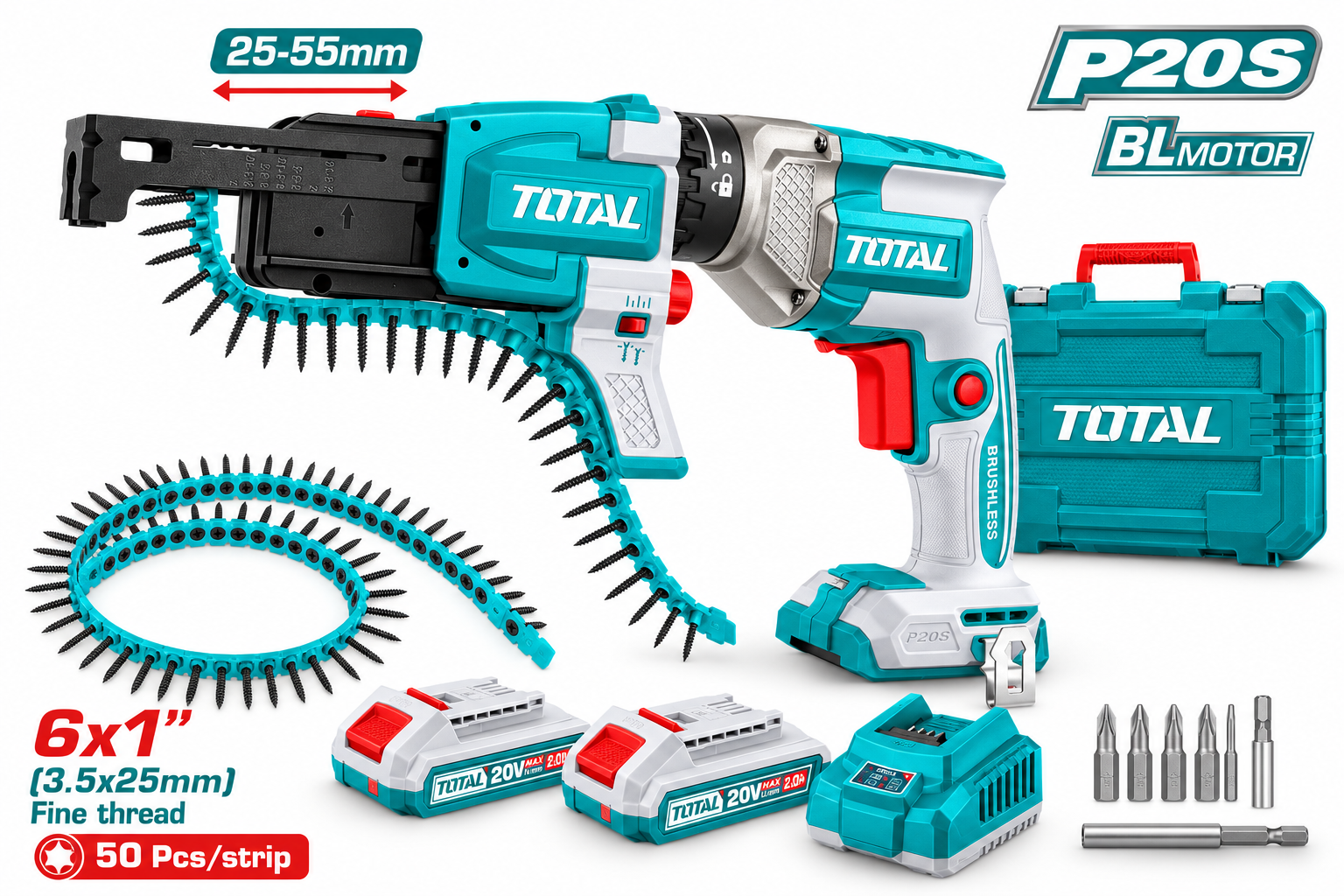 Kit Emplacador + Adaptador + Caja de 1000 Tornillos para Drywall Total